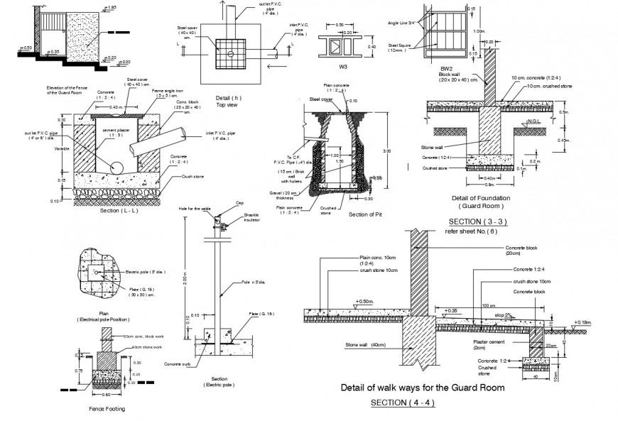 Detail of Manhole & Pit with construction detail in auto cad