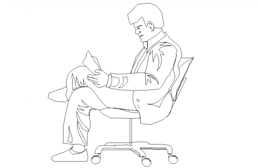 Detail of news paper reading people 2 d detail dwg file