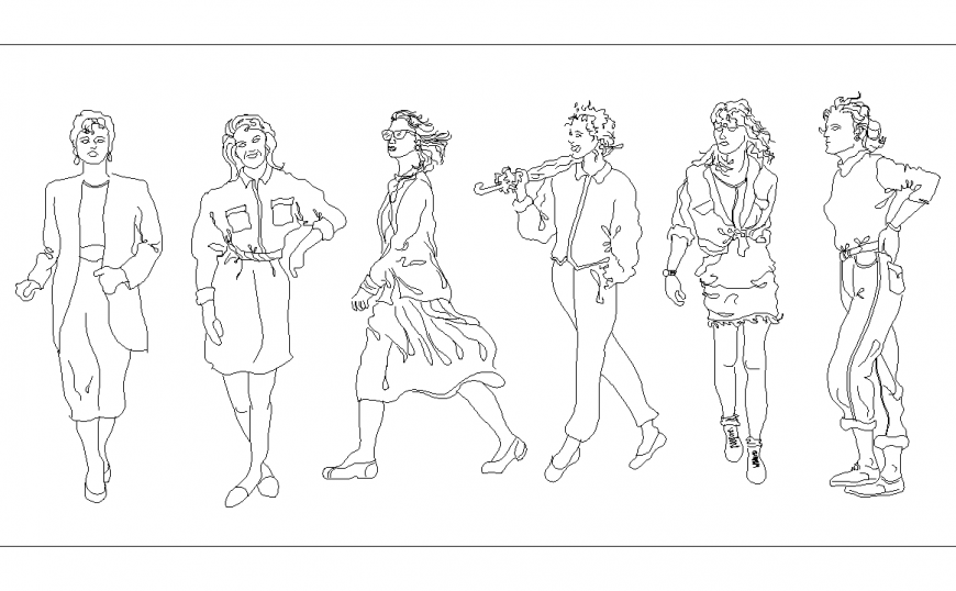 Detail of people girls block plan autocad file