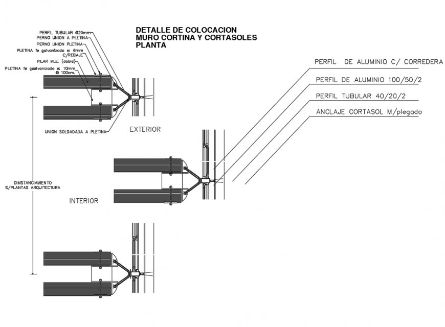 Detail of placement of wall steel window curtain cad drawing dwg file