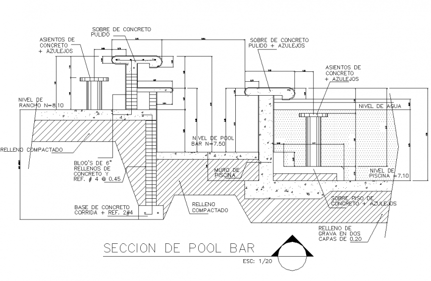 Detail of pool bar section autocad file