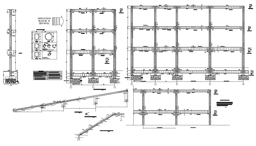 Detail of rain forced concrete structure with stair elevation dwg file