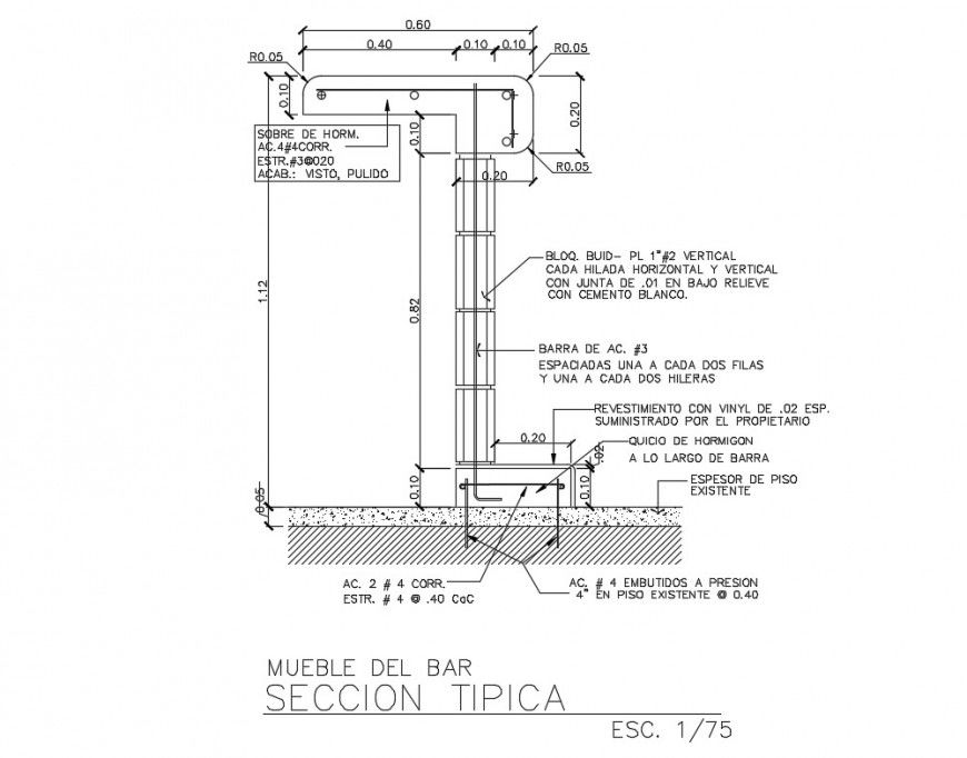 Detail of RCC structure 2d view CAD construction unit layout file in dwg format