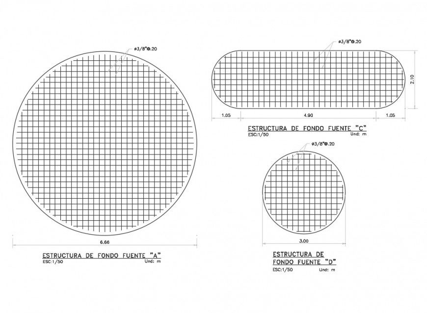 Detail of reinforcement 2d view CAD construction autocad file