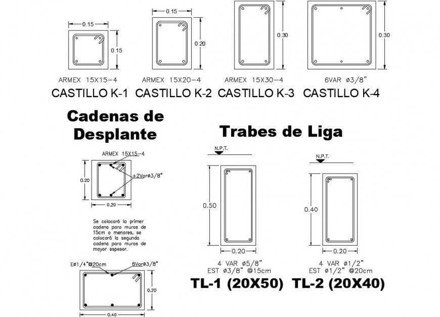 Detail of reinforcement in structural block layout autocad file