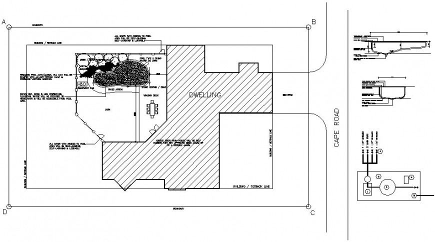 Detail of residential area 2d drawing in autocad software