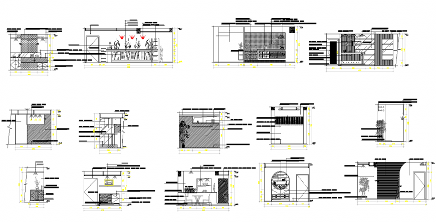 Detail of Restaurant bar elevation and section dwg file