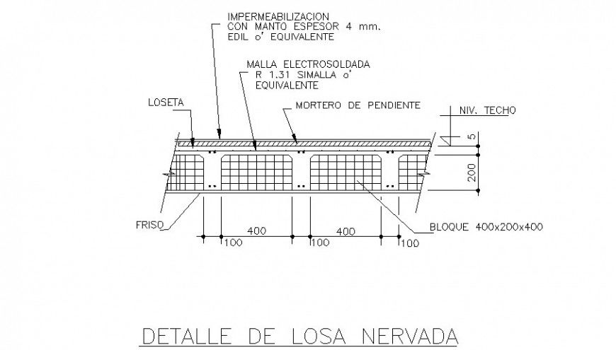 Detail of ribbed slab section dwg file