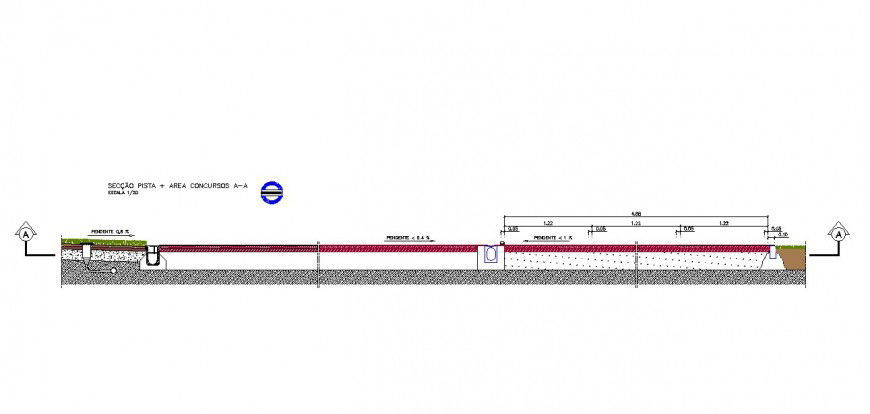 Detail of road pavement block 2d view layout file in autocad format
