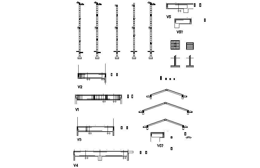 Detail of roof and column structure 2d drawing in autocad