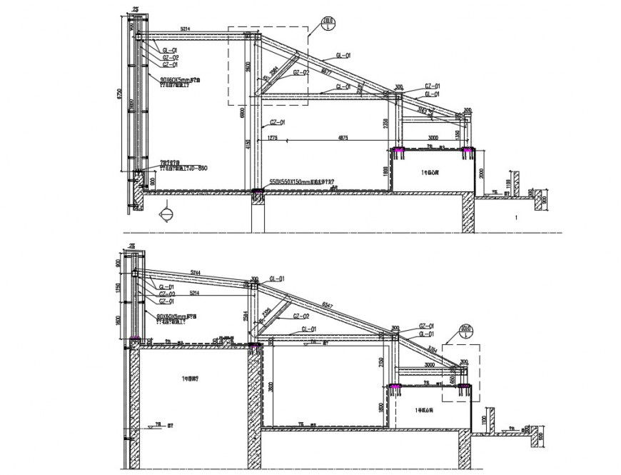 Detail of roof steel structure autocad software