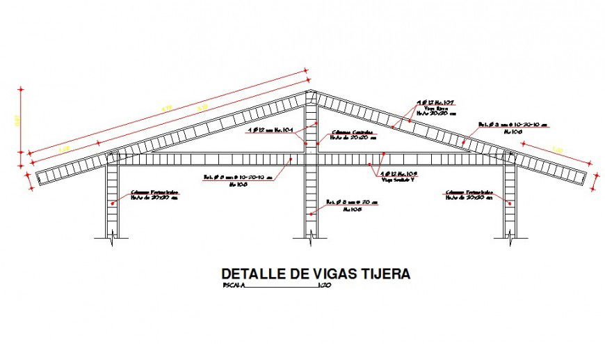 Detail of roof truss 2d view CAD structural block layout autocad file