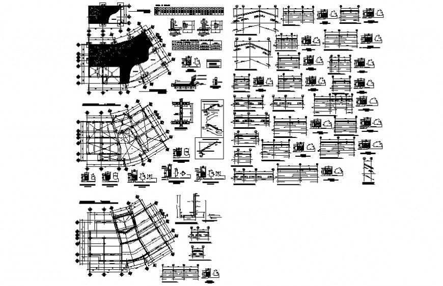 Detail of roofing structure and staircase drawing in autocad