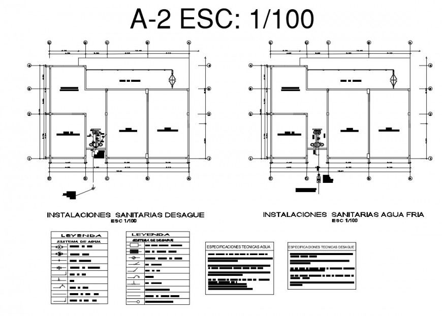 Detail of sanitary installation plan in building layout file in dwg format
