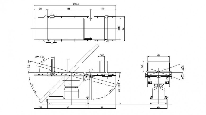 Detail of Scrolling bed plan, elevation and section autocad file