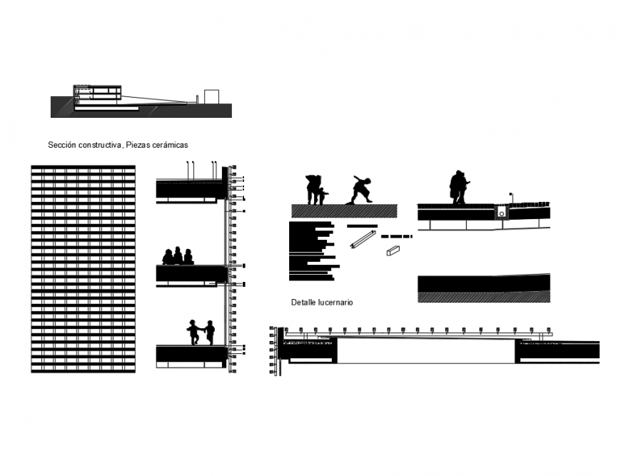 Detail of section constructive of building ceramic and concrete parts dwg file