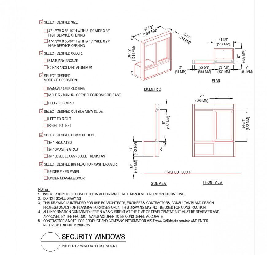 Detail of Security window plan dwg file
