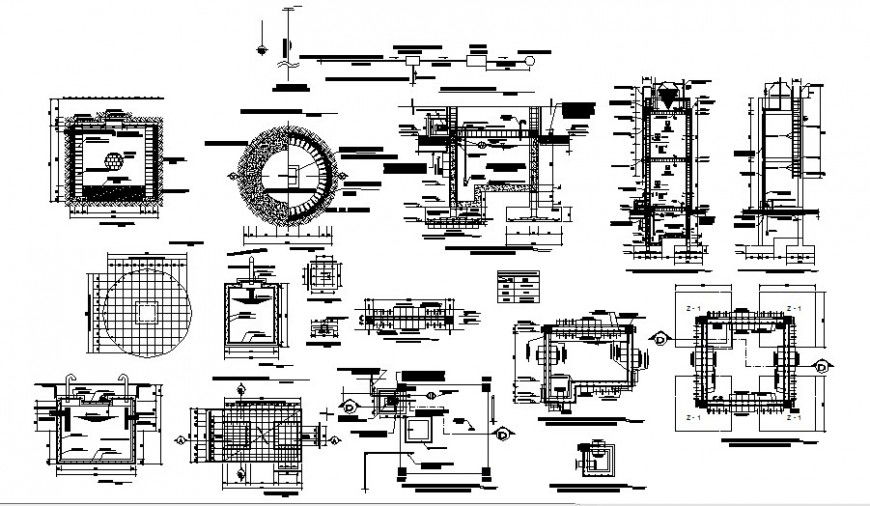 Detail of septic tank and cistern construction 2d view layout file in autocad format
