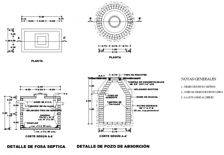 Detail of septic tank structure 2d view autocad file