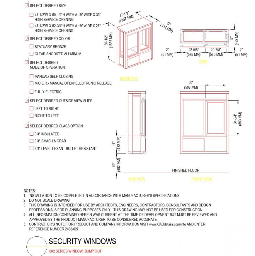 Detail of Series window bump out plan autocad file
