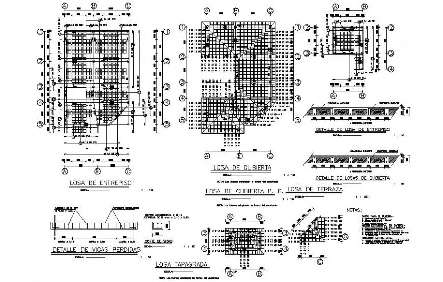 Detail of slab and construction drawing in autocad