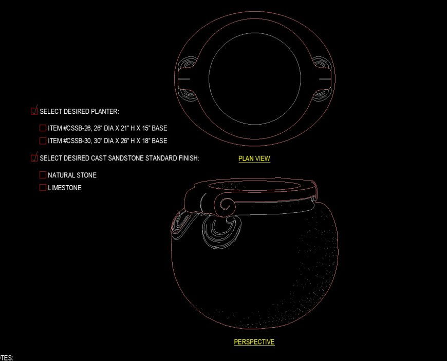 detail of Small pot size planter drawing in dwg file.