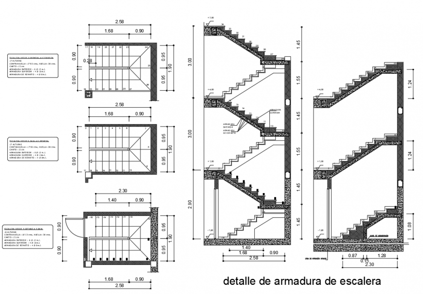 Detail of stair section drawing dwg file