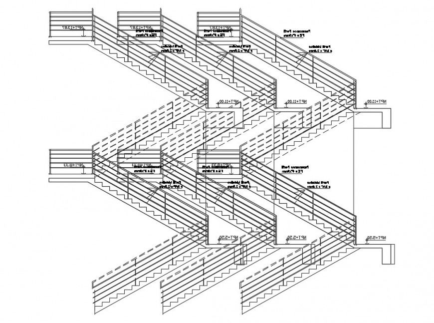 Detail of staircase construction 2d view CAD block autocad file