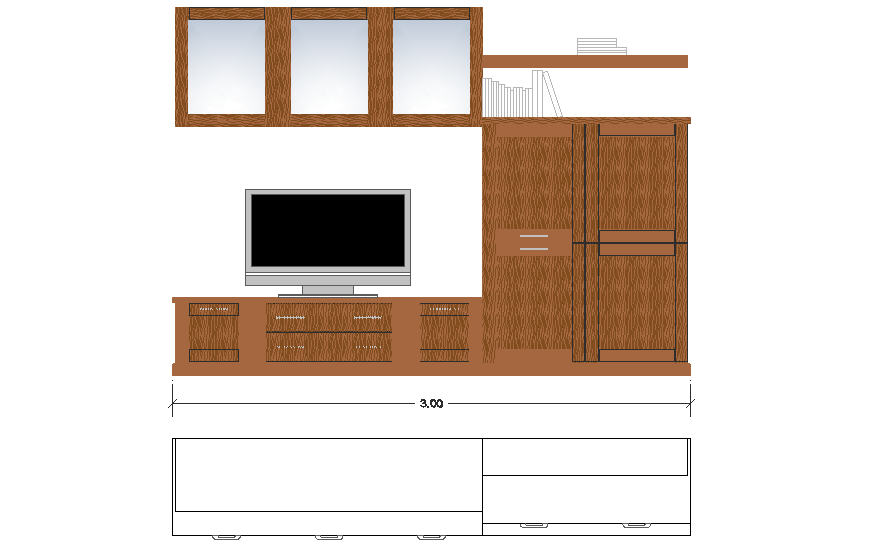 Detail of T.V unit furniture autocad file