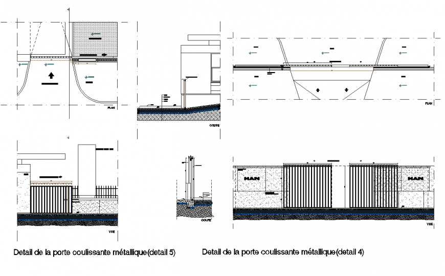 Detail of the sliding metal door dwg file