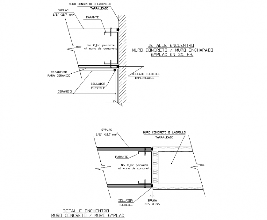 Detail of the veneered wall section dwg file
