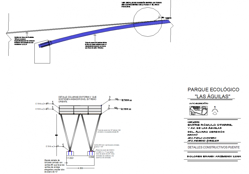 Detail of V shaped columns that hold the walker in the far east section layout file