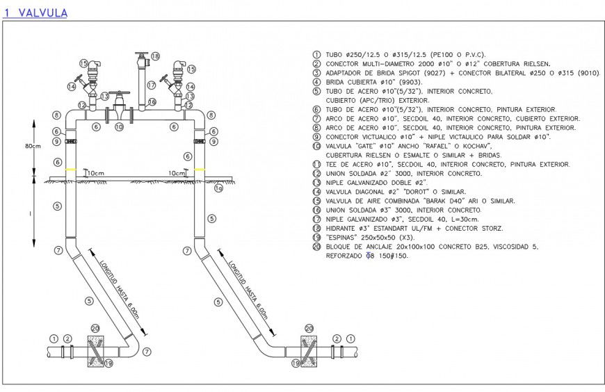 Detail of valve pipe line plan dwg file