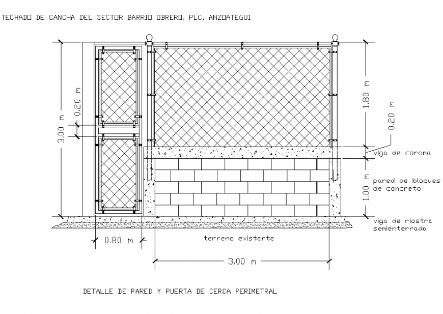 Detail of wall and door of near perimetral dwg file
