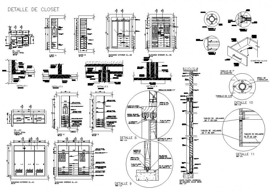 AutoCAD Wardrobe Closet DWG with 2D Layout and Sectional Views