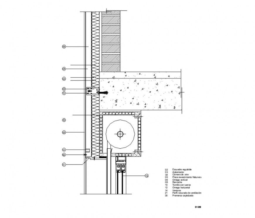 Detail of window section 2d view layout dwg file
