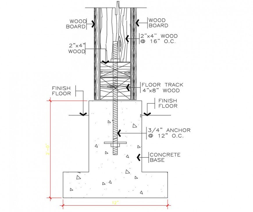 Detail of wooden foundation plan layout file