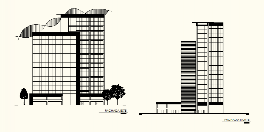Detail office building elevation autocad file