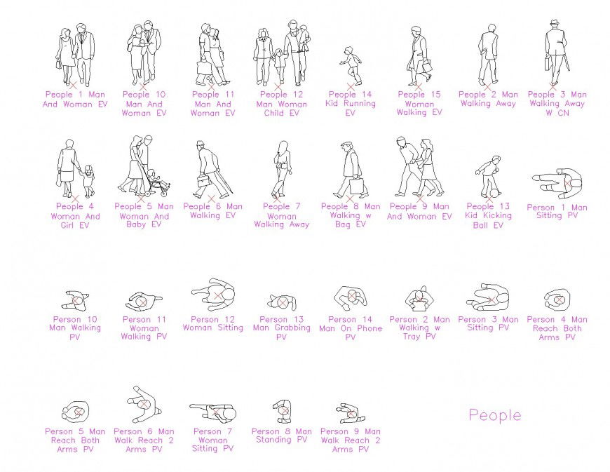 Detail people 2 D plan autocad file
