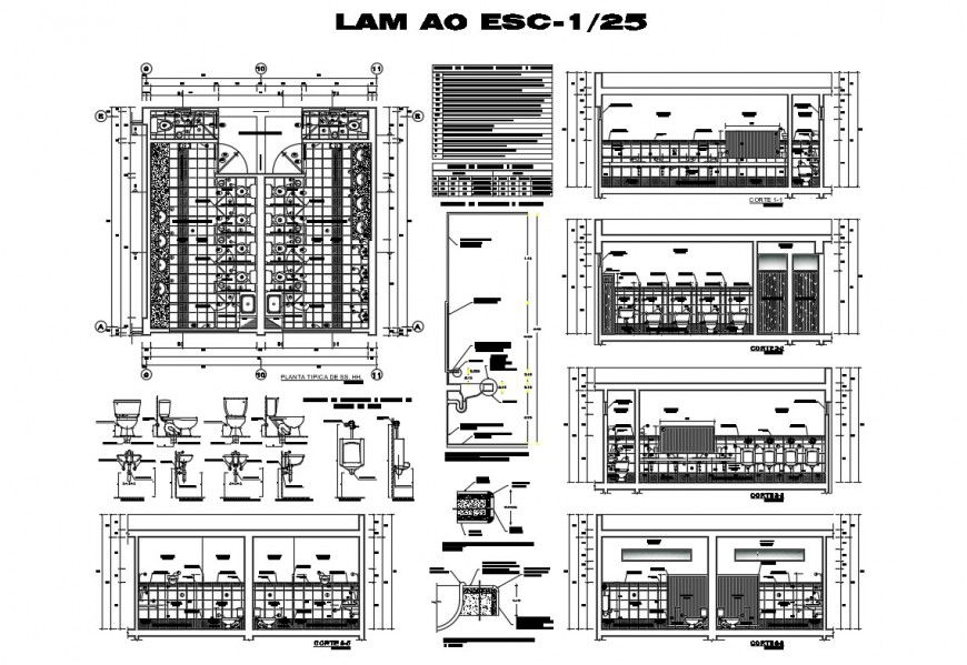 Detail plan and a section of sanitary toilet unit 2d view autocad file