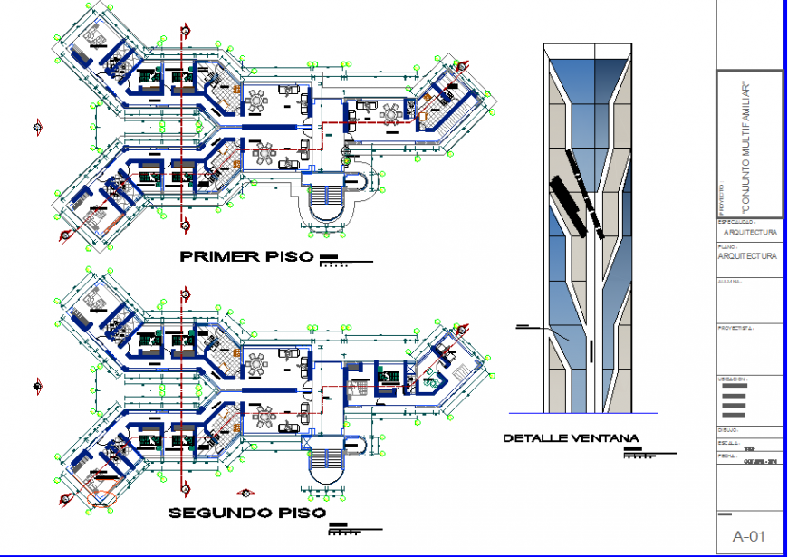 Detail plan and elevation drawing of group housing in dwg file.