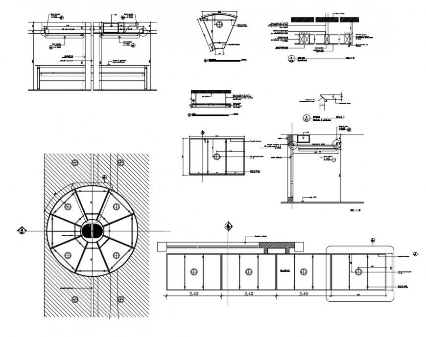 Detail plan and elevation of gazebo 2d view autocad file