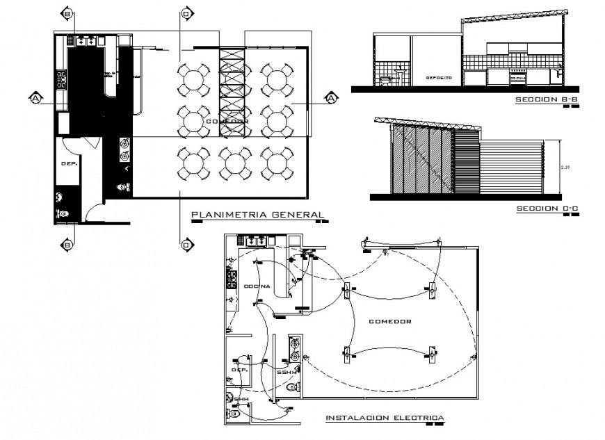 Detail plan and elevation of restaurant building block autocad file