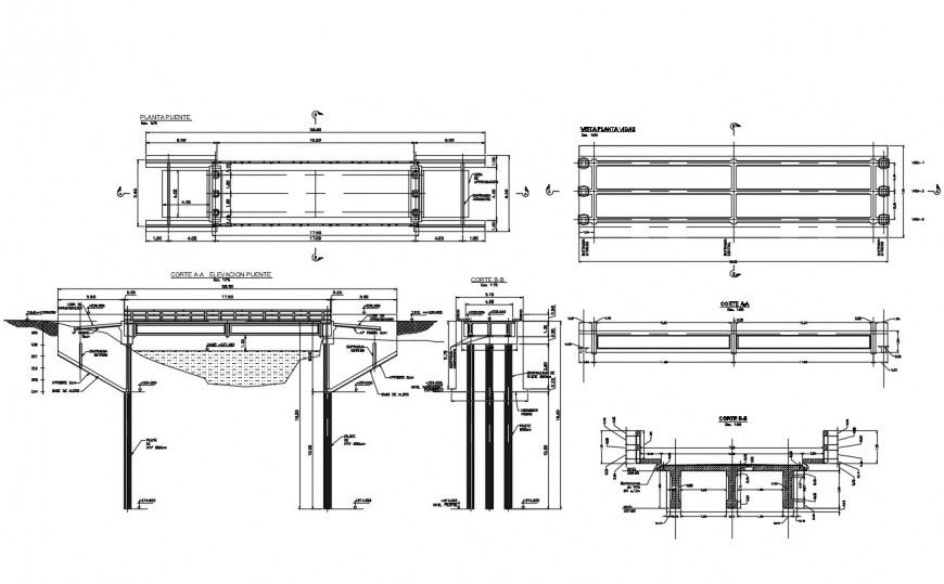Detail plan and section of bridge construction 2d view autocad file