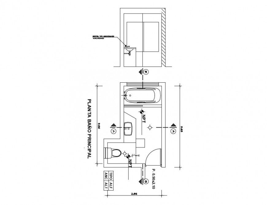 Detail plan and sectional detail of bathroom CAD sanitary block autocad file