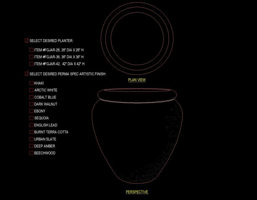 Detail plan drawing of pot in dwg file.