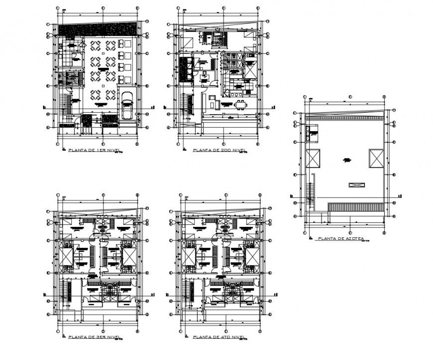 Detail plan of building with furniture 2d view layout file in dwg format