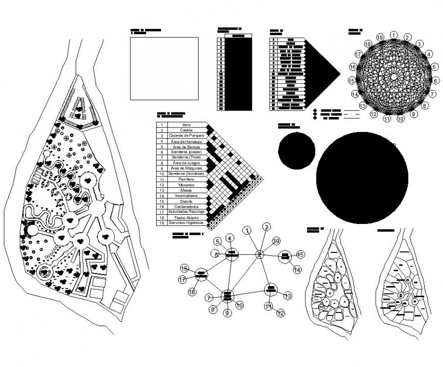 Detail plan of city architectural park layout CAD blocks autocad file