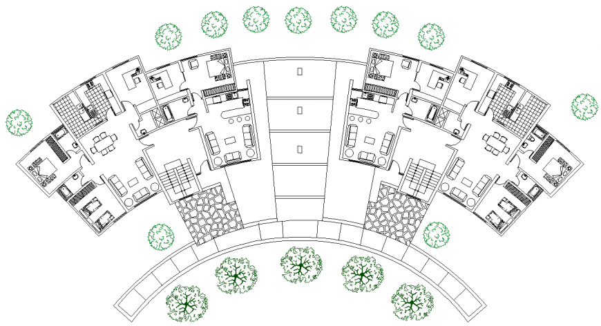 Detail plan of group housing in dwg file.