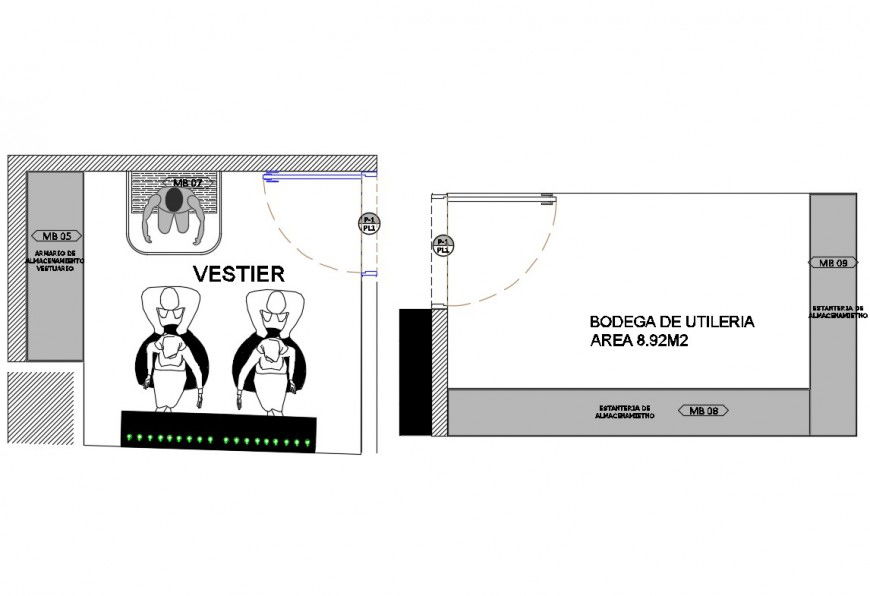 Detail plan of hair saloon building 2d view CAD block autocad file